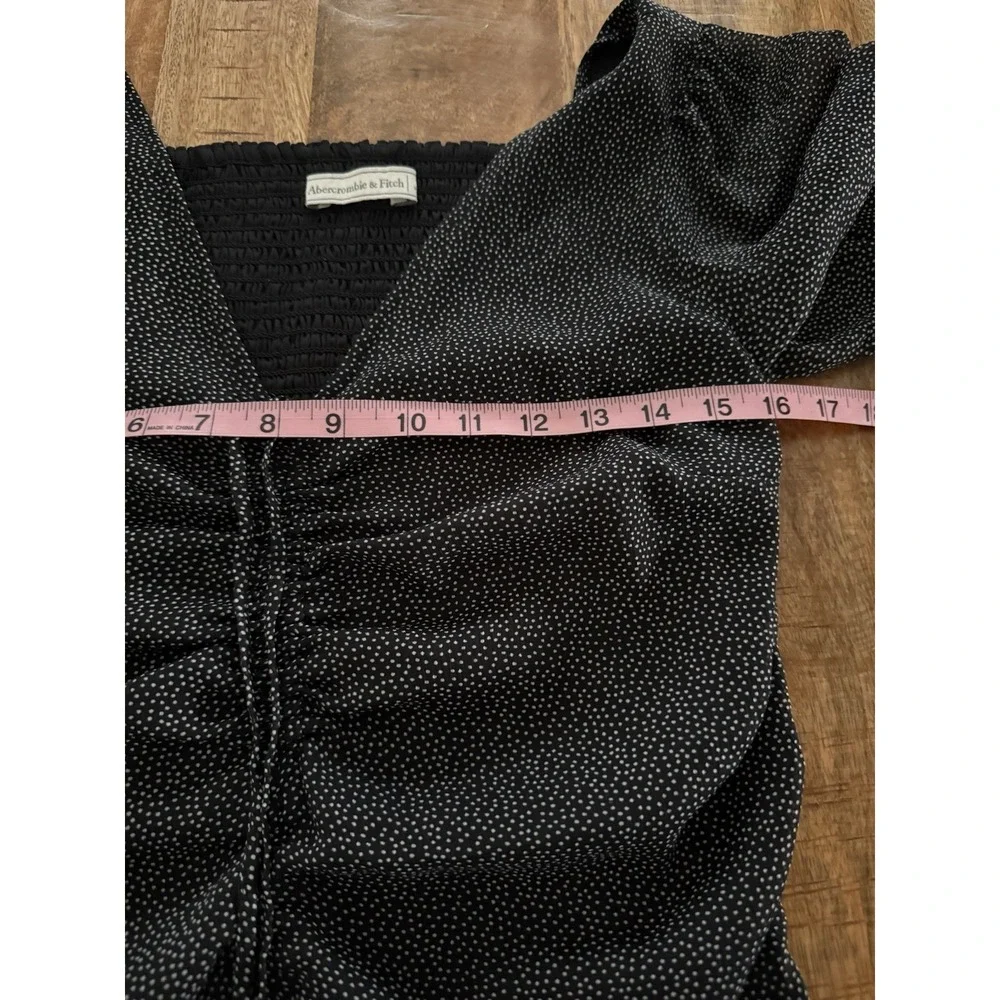 Abercrombie & Fitch Ruched Blouse Black White Polka Dot Puff Sleeve Medium
